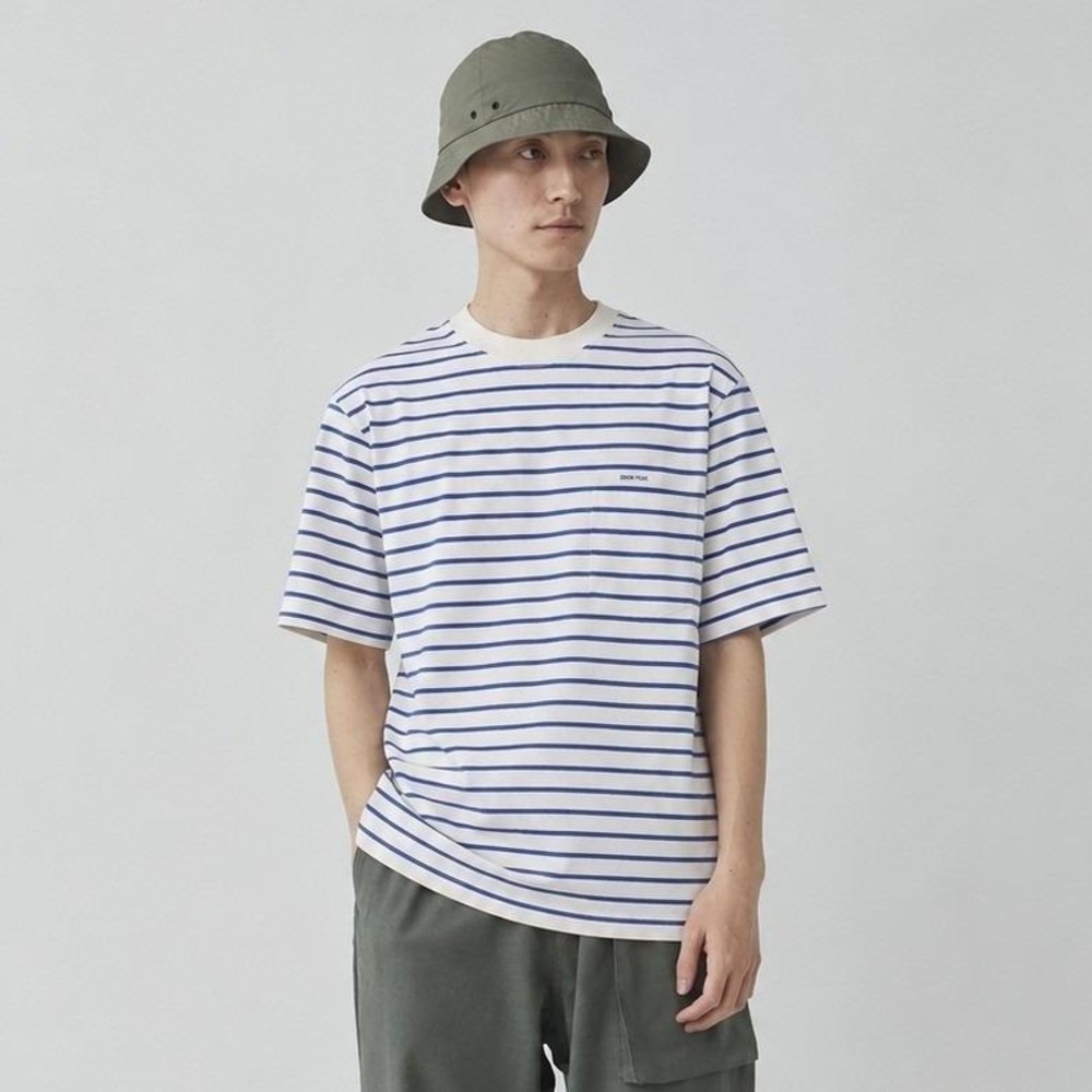 Snow Peak Oversize Heavy 100% Cotton Border Tee Men L Stripe Blue White Japan